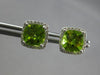 3.41CT DIAMOND & AAA PERIDOT 14KT WHITE GOLD CUSHION & ROUND HALO STUD EARRINGS