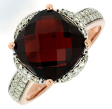 6.26CT DIAMOND & AAA GARNET 14KT ROSE GOLD CUSHION & ROUND SQUARE HALO FUN RING
