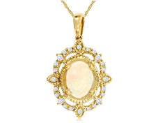 1.02CT DIAMOND & AAA OPAL 14KT YELLOW GOLD OVAL & ROUND SQUARE FLOATING PENDANT