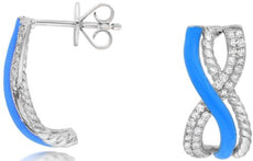 .36CT DIAMOND & BLUE ENAMEL 14K WHITE GOLD MULTI ROW X LOVE FUN HANGING EARRINGS