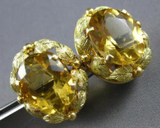 ANTIQUE EXTRA LARGE 20CT AAA YELLOW TOPAZ 18KT YELLOW GOLD OVAL EARRINGS #28131