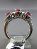 ESTATE LARGE 2.25CT DIAMOND & AAA RUBY 18K WHITE GOLD 3 STONE HALO MILGRAIN RING