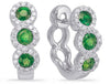 .65CT DIAMOND & AAA EMERALD 14K WHITE GOLD ROUND 3 STONE HUGGIE HANGING EARRINGS