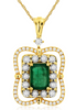 1.25CT DIAMOND & AAA EMERALD 14KT YELLOW GOLD 3D SQUARE FLOWER FLOATING PENDANT