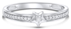 ESTATE .07CT DIAMOND 14KT WHITE GOLD CLASSIC SOLITAIRE STAR FRIENDSHIP LOVE RING