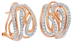 ESTATE WIDE .56CT DIAMOND 14K 2 TONE GOLD MULTI ROW CRISS CROSS CLIP ON EARRINGS