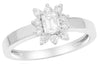 .65CT DIAMOND 18KT WHITE GOLD 3D ROUND & BAGUETTE CLASSIC FLOWER ENGAGEMENT RING