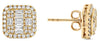.98CT DIAMOND 14KT YELLOW GOLD 3D ROUND & BAGUETTE SQUARE HALO CLUSTER EARRINGS