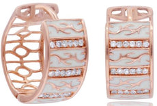 WIDE .20CT DIAMOND & WHITE ENAMEL 14KT ROSE GOLD MULTI LEAF FUN HANGING EARRINGS