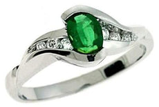 .53CT DIAMOND & AAA EMERALD 14KT WHITE GOLD 3D OVAL & ROUND SEMI BEZEL FUN RING