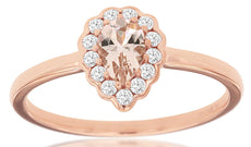 .49CT DIAMOND & AAA MORGANITE 14KT ROSE GOLD PEAR SHAPE & ROUND FRIENDSHIP RING