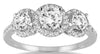 1.33CT DIAMOND 14KT WHITE GOLD 3 STONE HALO PAST PRESENT FUTURE ANNIVERSARY RING