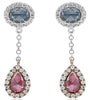 .88CT WHITE BLUE & RED ROSE CUT DIAMOND 18KT WHITE & ROSE GOLD HANGING EARRINGS