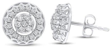 ESTATE .50CT DIAMOND 14KT WHITE GOLD 3D CLASSIC FLOWER SUNBURST STUD EARRINGS