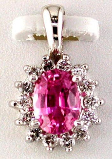 1.25CT DIAMOND & AAA PINK SAPPHIRE 14KT WHITE GOLD OVAL & ROUND FLOATING PENDANT