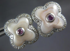 .50CT DIAMOND AAA PINK SAPPHIRE & MOTHER OF PEARL 14K WHITE GOLD EARRINGS #27288