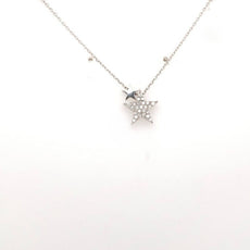 ESTATE .19CT DIAMOND 18KT WHITE GOLD 3D CLASSIC DOUBLE STAR FLOATING PENDANT