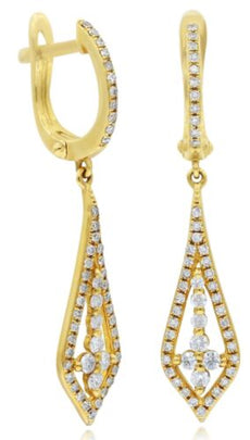 .60CT DIAMOND 14KT YELLOW GOLD FLORAL TEAR DROP LEVERBACK FUN HANGING EARRINGS