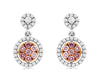 .54CT WHITE & PINK DIAMOND 14KT WHITE & ROSE GOLD FLOWER HALO HANGING EARRINGS