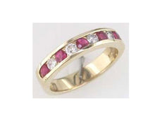 .79CT DIAMOND & AAA RUBY 14KT YELLOW GOLD CHANNEL SEMI ETERNITY ANNIVERSARY RING