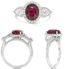 4.17CT DIAMOND & AAA RUBY PLATINUM 3D OVAL & PEAR SHAPE 3 STONE ENGAGEMENT RING
