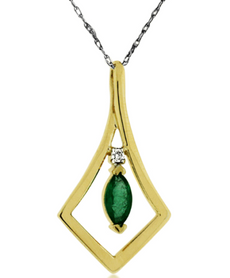 .35CT DIAMOND & AAA EMERALD 14K YELLOW GOLD 3D MARQUISE TEAR DROP PENDANT