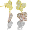 1.19CT DIAMOND 14KT TRI COLOR GOLD MULTI BUTTERFLY JOURNEY LOVE HANGING EARRINGS