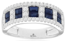 1.98CT DIAMOND & AAA SAPPHIRE 14KT WHITE GOLD 3D EMERALD CUT & ROUND SQUARE RING