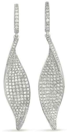 ESTATE LARGE 2.8CT DIAMOND 14KT WHITE GOLD 3D PAVE TWISTED LEAF HANGING EARRINGS