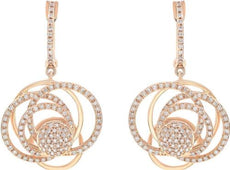 ESTATE .93CT DIAMOND 14K ROSE GOLD 3D MULTI ROW FLOWER FUN LOVE HANGING EARRINGS