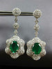 ESTATE EXTRA LARGE 10.14CT DIAMOND & AAA EMERALD 18K WHITE GOLD HANGING EARRINGS