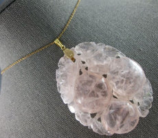 ANTIQUE EXTRA LARGE AAA PINK QUARTZ 14K YELLOW GOLD 3D HANDCARVED PENDANT #27748