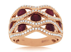 1.86CT DIAMOND & AAA RUBY 14KT ROSE GOLD 3D MULTI ROW ETOILE ANNIVERSARY RING