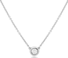 ESTATE .20CT DIAMOND 14KT WHITE GOLD 3D CLASSIC BEZEL SOLITAIRE LOVE NECKLACE