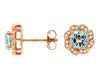 ESTATE 1.22CT DIAMOND & AAA AQUAMARINE 14KT ROSE GOLD ROUND FLOWER STUD EARRINGS