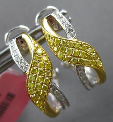 .46CT WIHTE & FANCY YELLOW DIAMOND 18K WHITE GOLD CRISS CROSS X HANGING EARRINGS