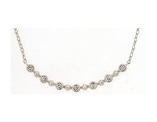ESTATE .10CT DIAMOND 14KT WHITE GOLD 3D CLASSIC ROUND BEZEL BEADED BAR NECKLACE