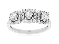 .50CT DIAMOND 14KT WHITE GOLD ROUND TRIPLE FLOWER PAST PRESENT FUTURE LOVE RING