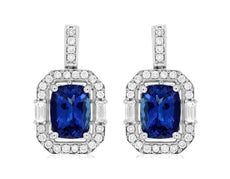 2.36CT DIAMOND & AAA TANZANITE 14KT WHITE GOLD 3D OCTAGON HALO HANGING EARRINGS