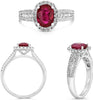 ESTATE 2.03CT DIAMOND & AAA RUBY 18KT WHITE GOLD 3D OVAL & ROUND ENGAGEMENT RING