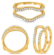 .43CT DIAMOND 14KT YELLOW GOLD 3D ROUND V SHAPE INSERT WEDDING ANNIVERSARY RING
