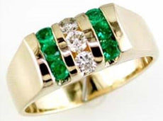 1.0CT DIAMOND & AAA EMERALD 14KT YELLOW GOLD 3D 3 ROW CHANNEL SQUARE MENS RING