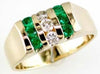 1.0CT DIAMOND & AAA EMERALD 14KT YELLOW GOLD 3D 3 ROW CHANNEL SQUARE MENS RING