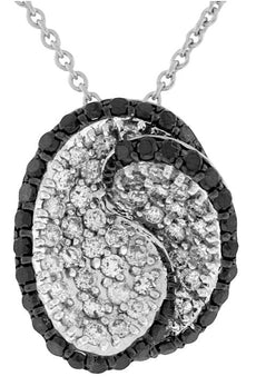 1.85CT WHITE & BLACK DIAMOND 14KT WHITE GOLD 3D SOLITAIRE SWIRL OVAL FUN PENDANT