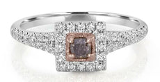 .53CT WHITE & PINK DIAMOND 18KT WHITE & ROSE GOLD 3D SQUARE FRIENDSHIP LOVE RING