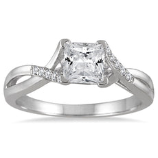.78CT DIAMOND 14KT WHITE GOLD PRINCESS & ROUND CRISS CROSS LOVE ENGAGEMENT RING