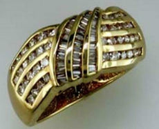 1CT DIAMOND 14KT YELLOW GOLD ROUND & BAGUETTE MULTI ROW CHANNEL ANNIVERSARY RING