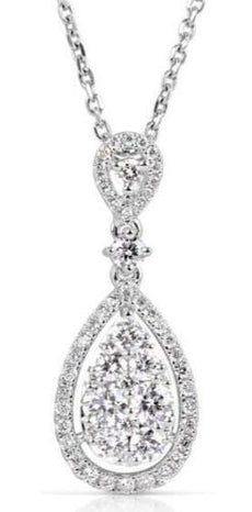 .70CT DIAMOND 14KT WHITE GOLD 3D CLASSIC CLUSTER TEAR DROP HALO FLOATING PENDANT