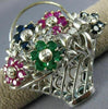ESTATE LARGE 2.10CT DIAMOND & AAA MULTI GEM 14K WHITE GOLD FLOWER BROOCH PENDANT