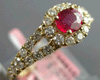 ESTATE 1.04CT DIAMOND & AAA RUBY 14KT YELLOW GOLD 3D CLASSIC HALO LOVE RING
